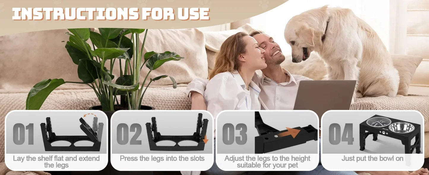 Adjustable Elevated Dog Bowls Stand