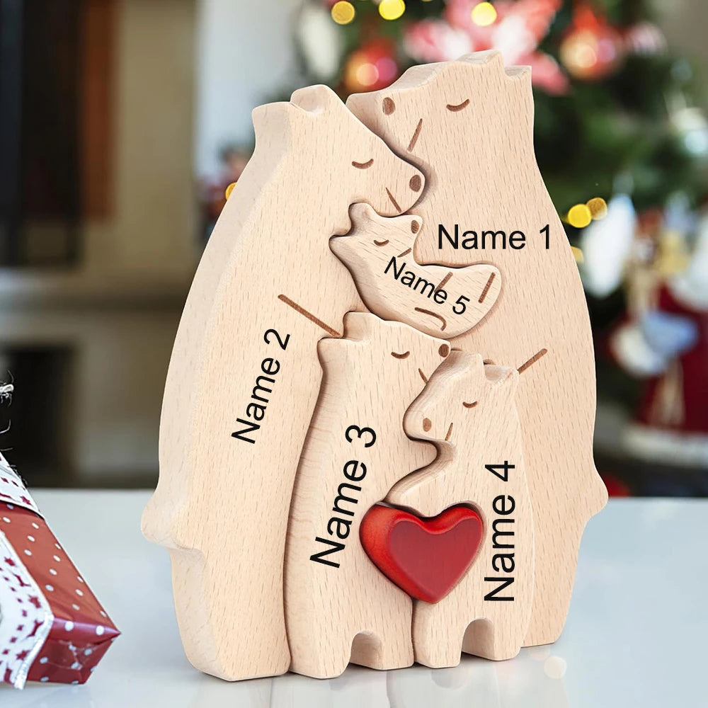 Personalized Custom Bear Family Wooden Puzzle