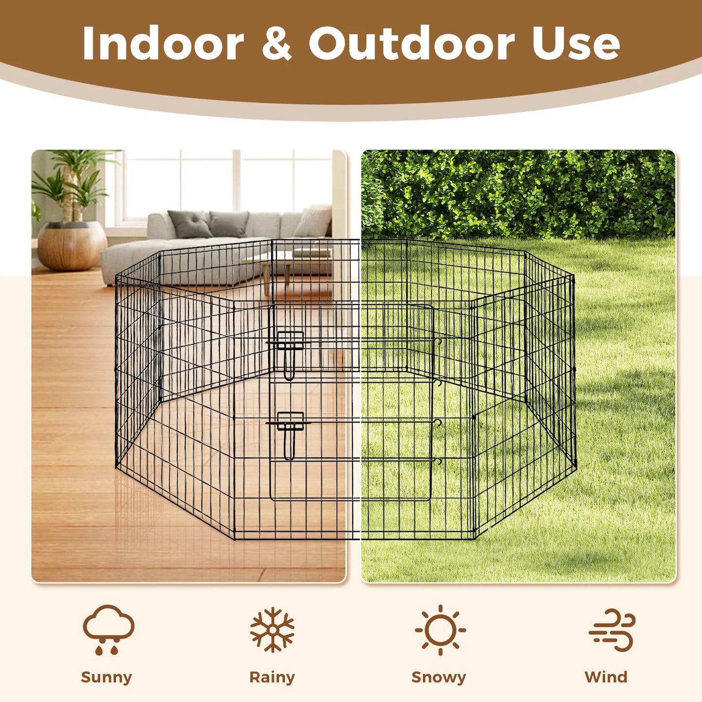 Foldable Metal Dog Playpen for Indoor/Outdoor