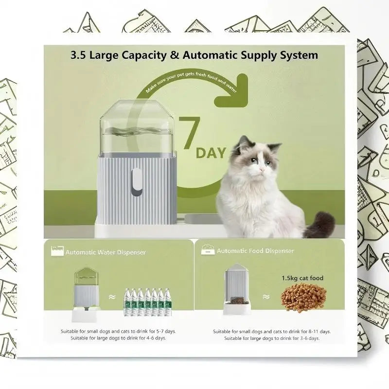 3.5L Large Capacity Automatic Dog Cat Feeder And Water Dispenser