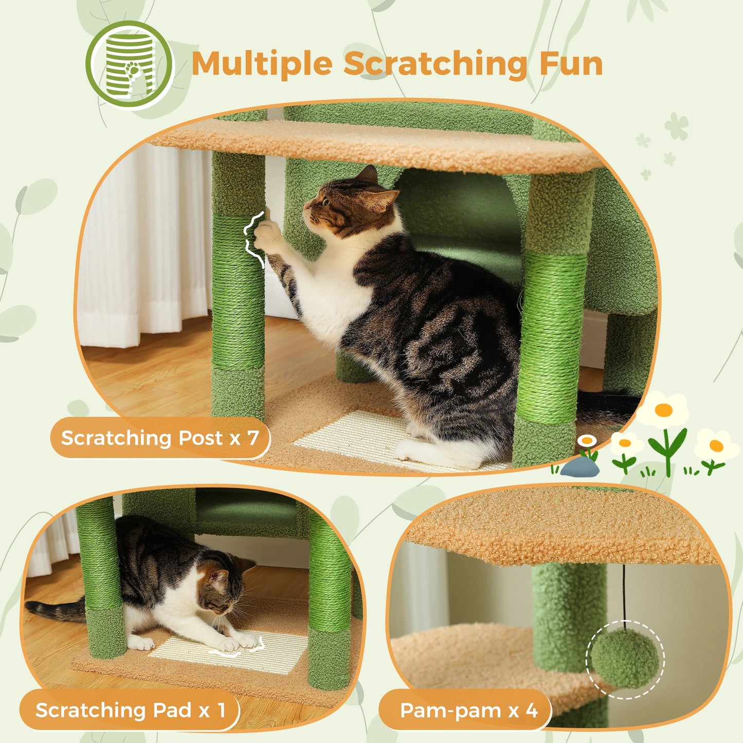 Large Cat Tree Tower for Indoor Cats, Green