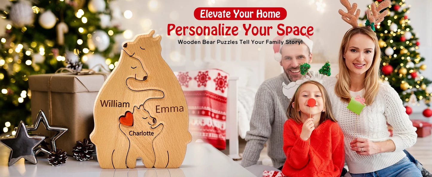 Personalized Custom Bear Family Wooden Puzzle