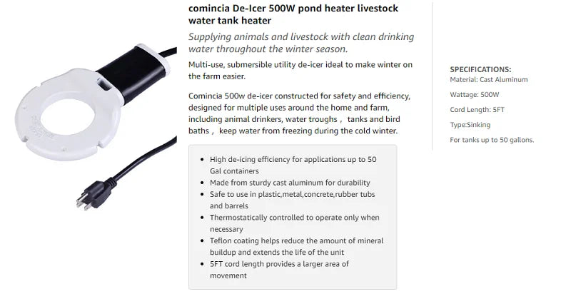 250Watt / 500Watt Stock Tank Heater