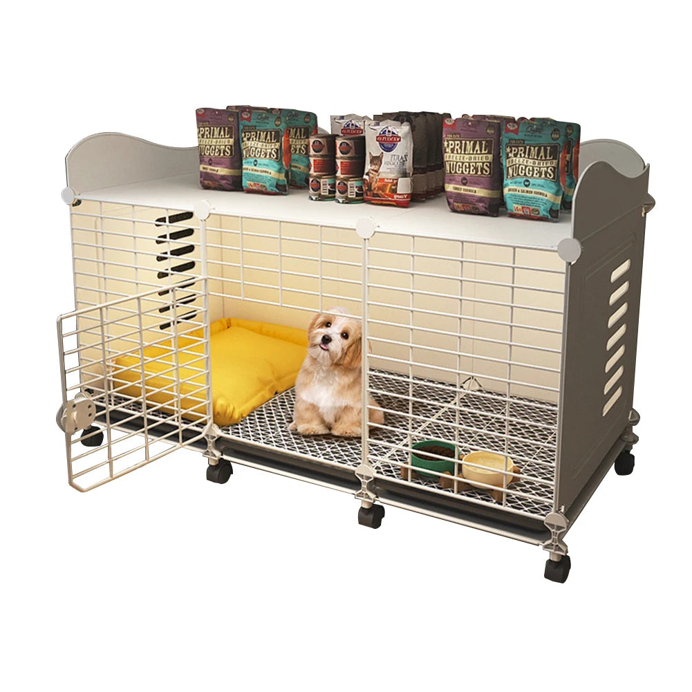 Dog Crate End Table with Wheels & Tray