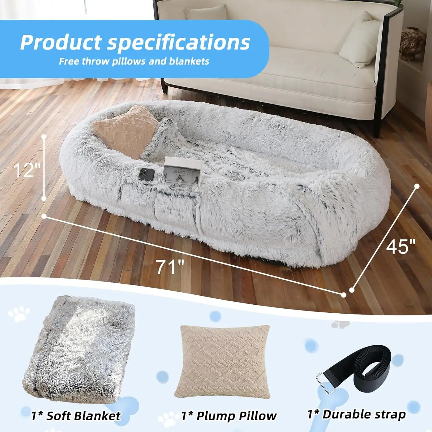 Human Dog Bed 71x45x12"