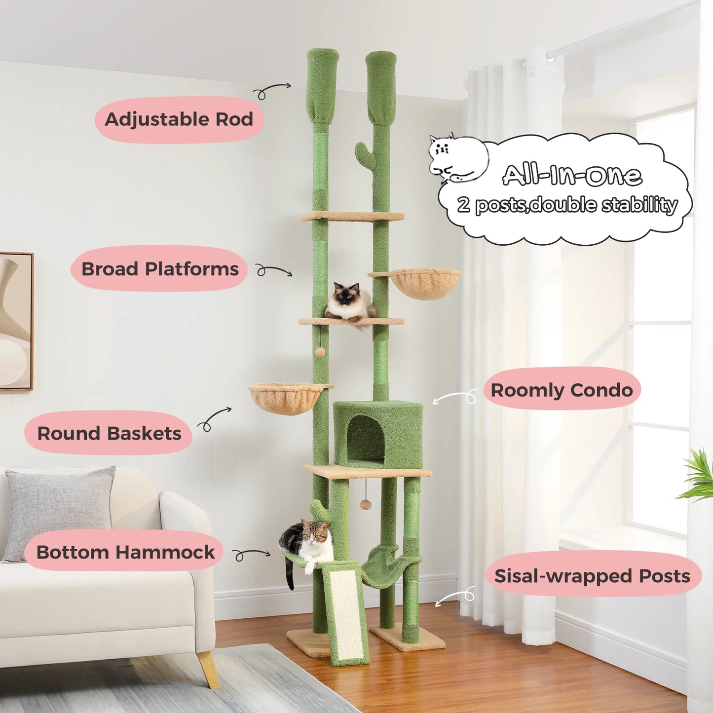 Cactus Cat Tree Floor to Ceiling Cat Tower