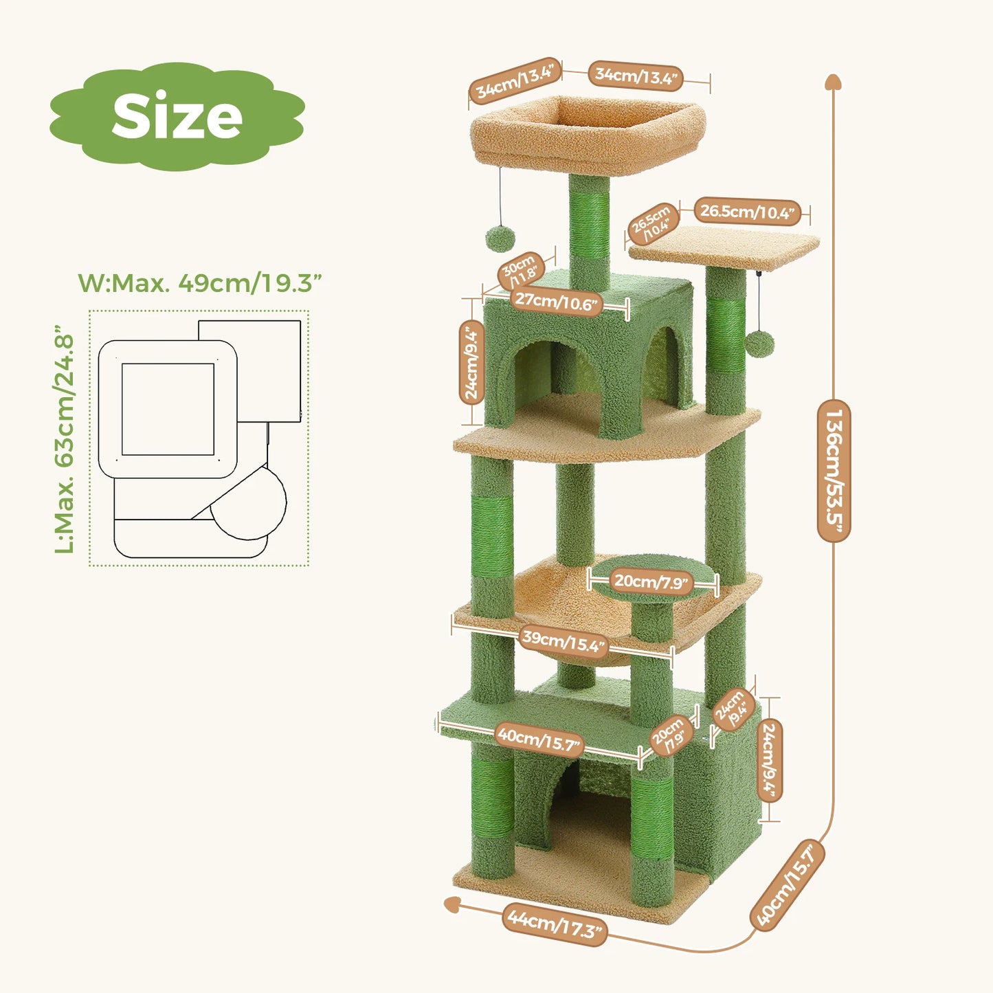 Large Cat Tree Tower for Indoor Cats, Green