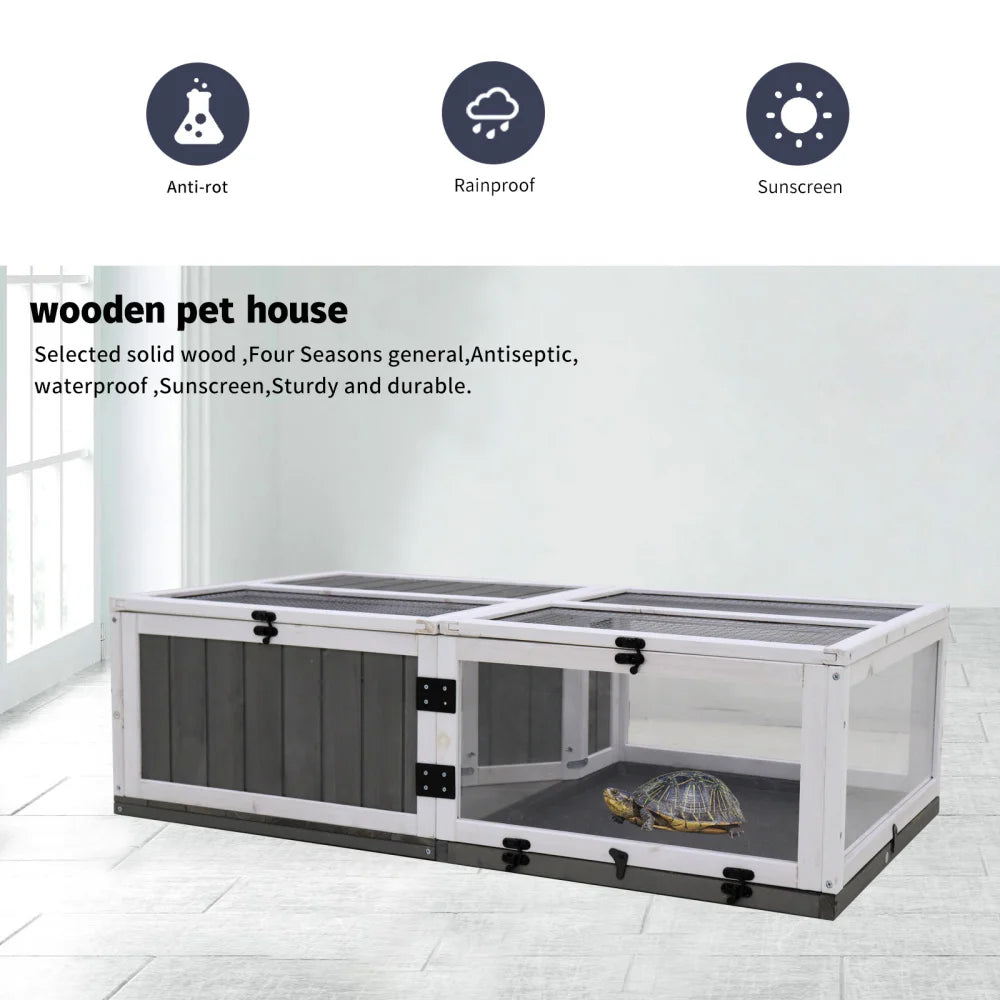 Wooden Turtle House Indoor, Small Animal Turtle Cage Outdoor