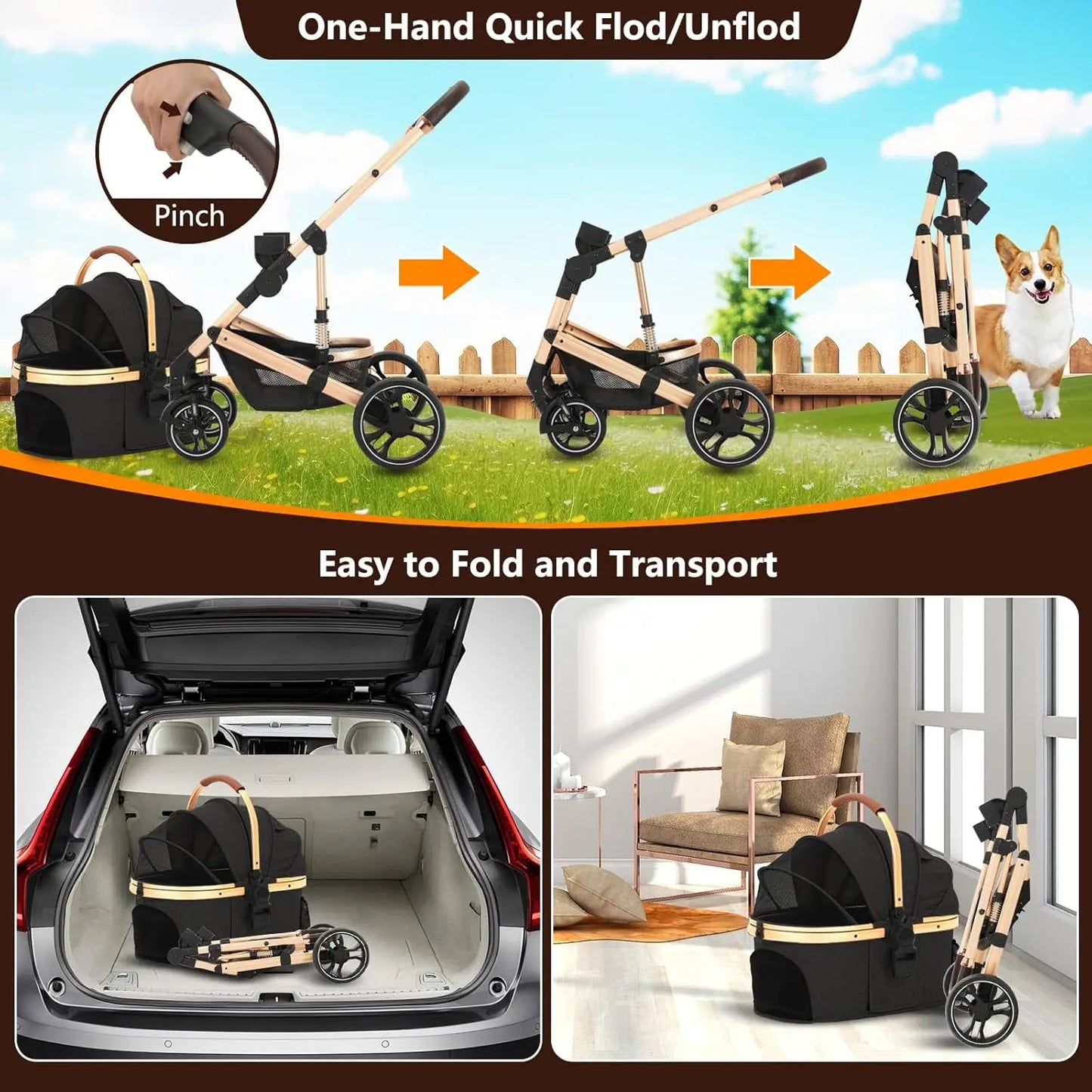 Pet Stroller 3 in 1 Folding Lightweight Dog Stroller