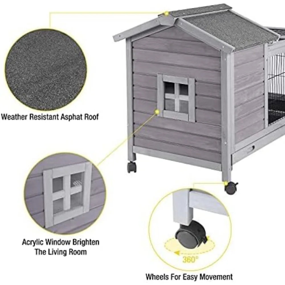 Wooden Rabbit Hutch with Removable Wire Floor Grid