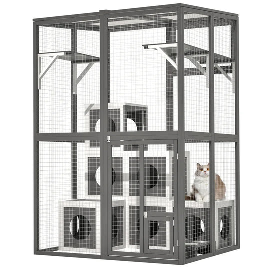 Grey Wooden Cat Catio Kennel Condo Shelter