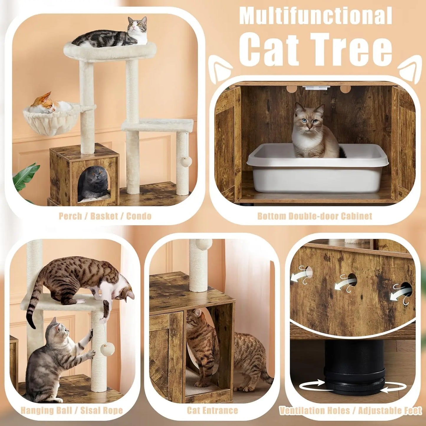 Litter Box Enclosure with Cat Tree