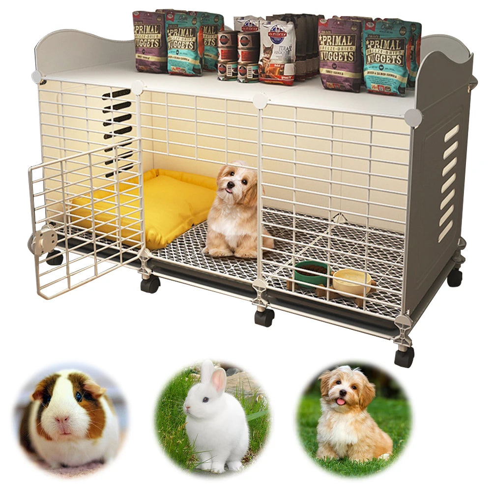 Dog Crate End Table with Wheels & Tray