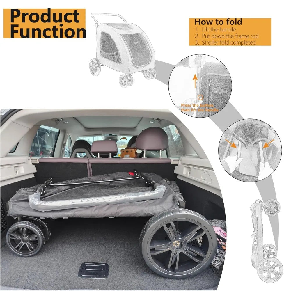 Foldable Pet Jogger Stroller for Large Dogs up to 110 lbs