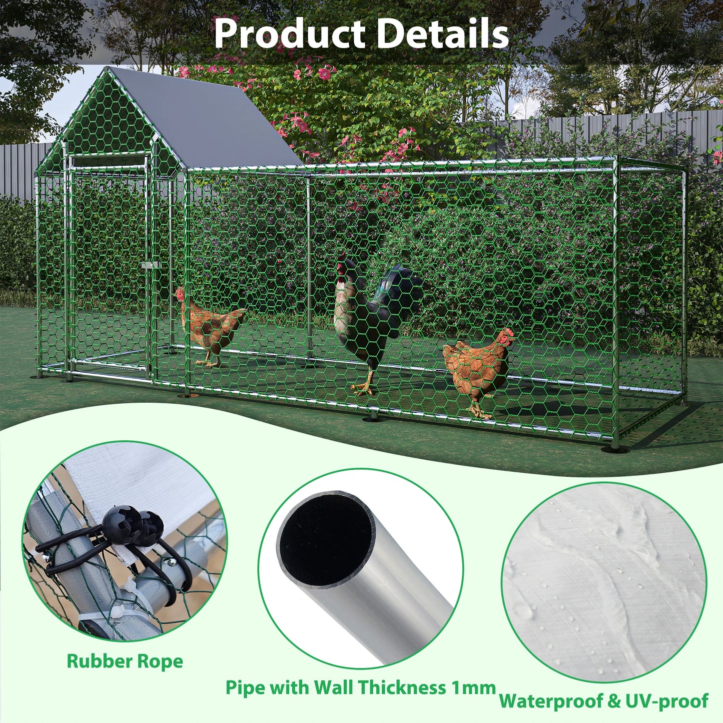 10x3FT Metal Chicken Coop Run