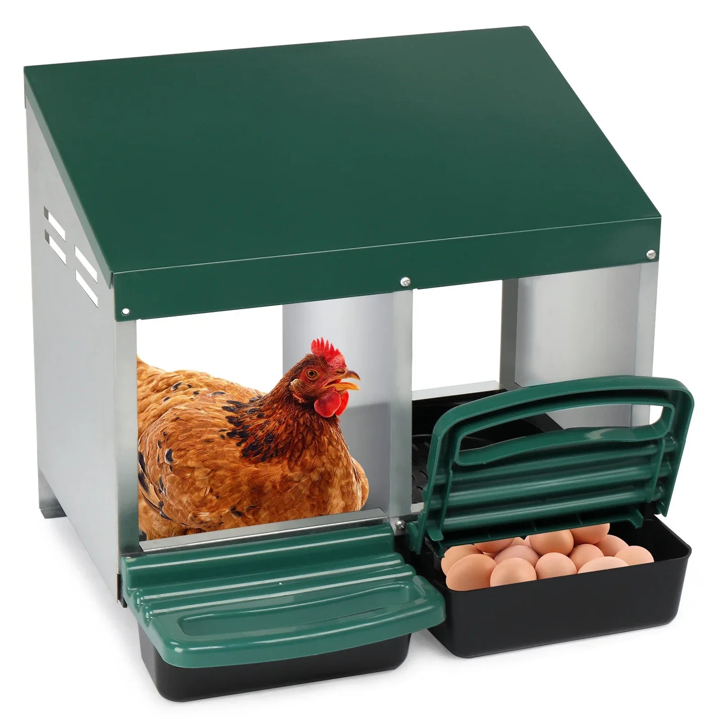 2 Compartment Roll Out Chicken Nesting Box with Plastic Basket