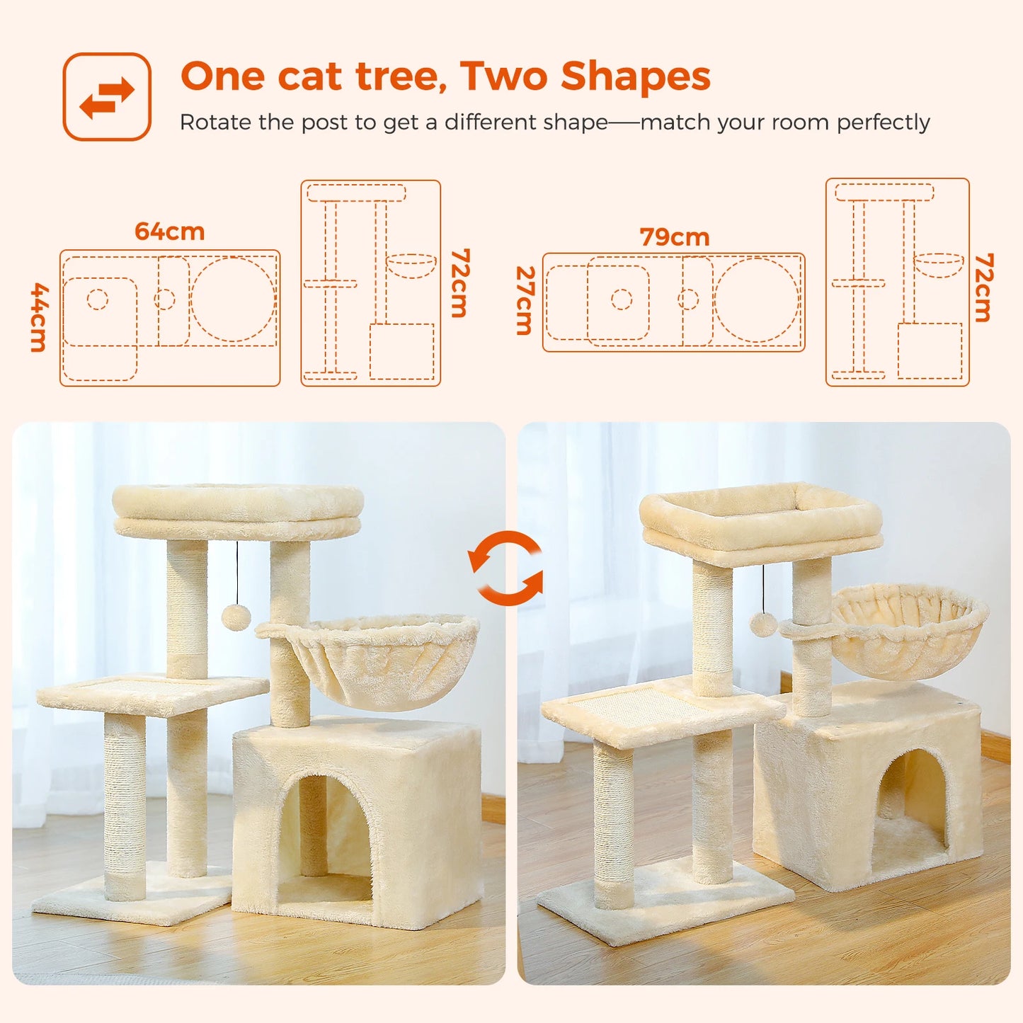 2 in 1 Cat Tree for Large Cat and Small Cat
