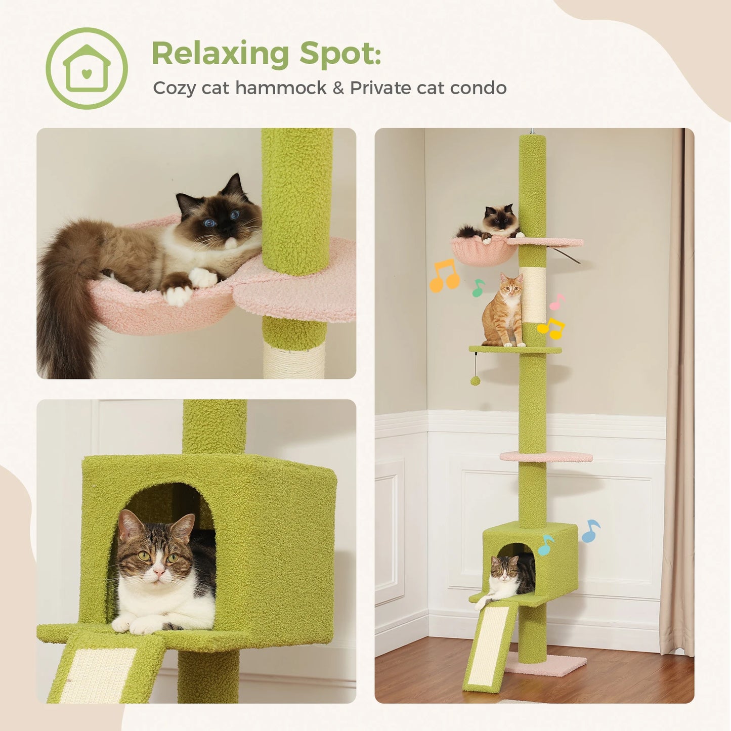 Adjustable 210-274CM Floor to Ceiling Cat Tree Tower