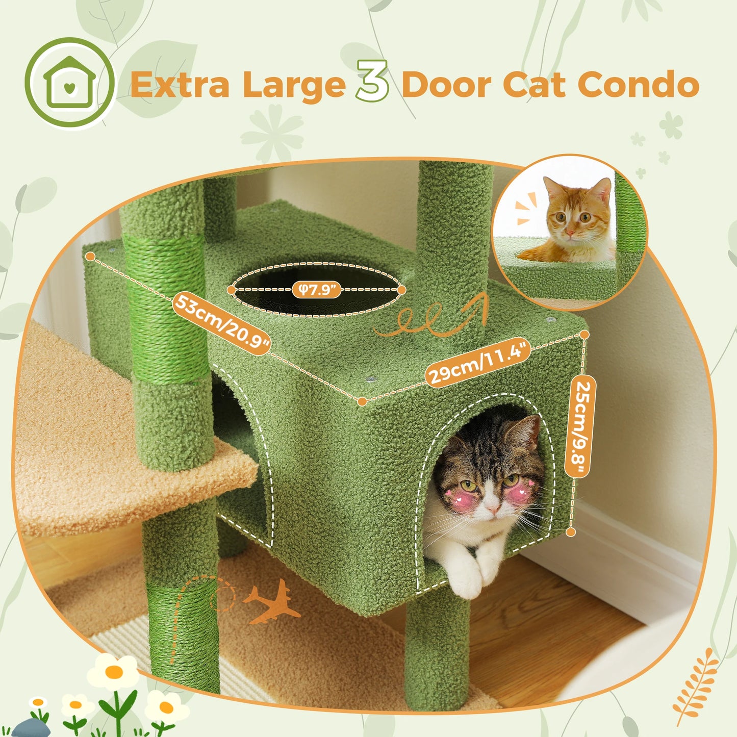 Large Cat Tree Tower for Indoor Cats, Green
