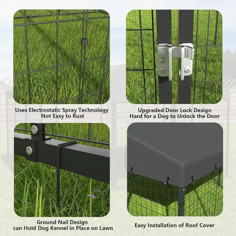 Large Dog Kennel Outdoor with Waterproof Roof Cover