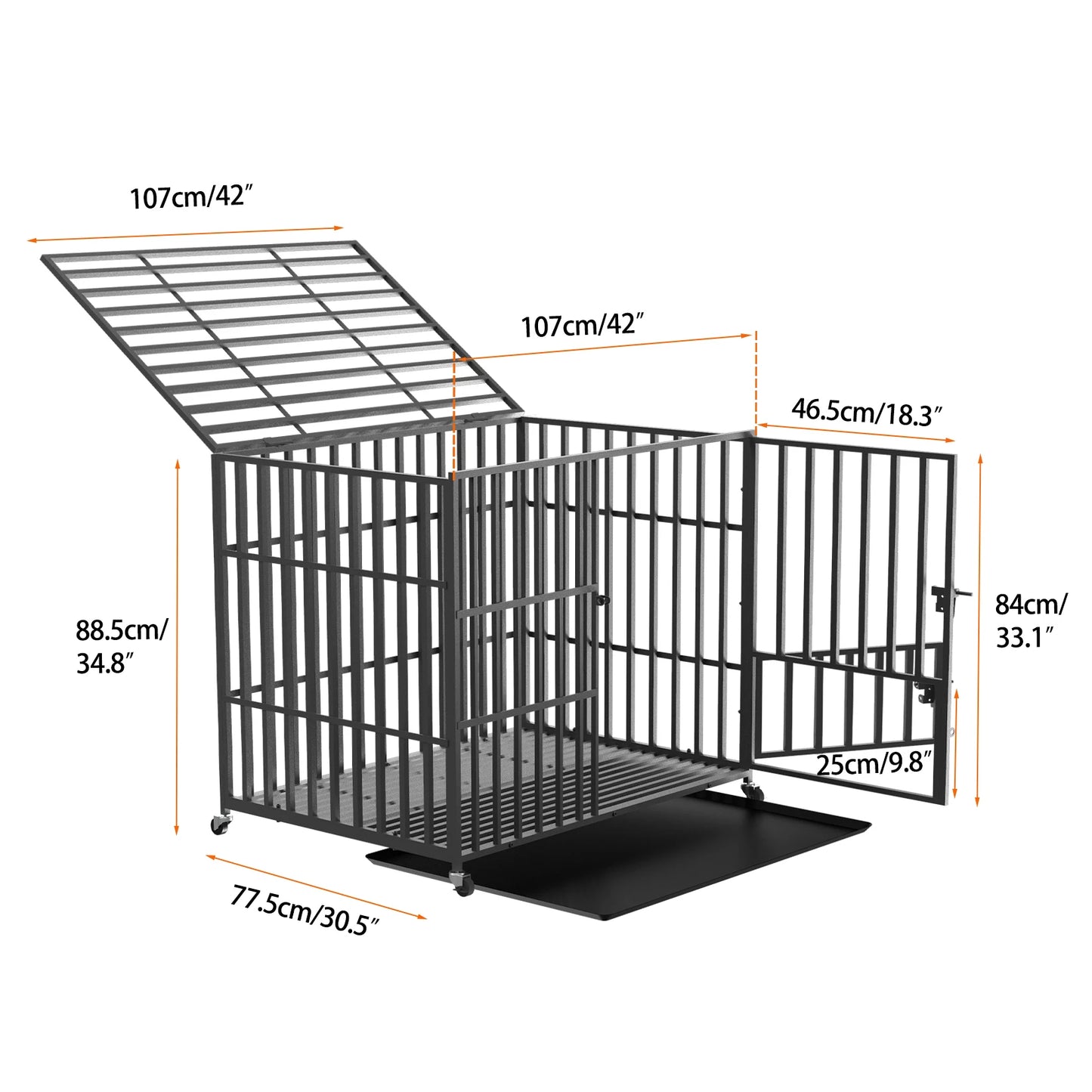 L XL XXL Heavy Duty Dog Crate with 4 Lockable Wheels