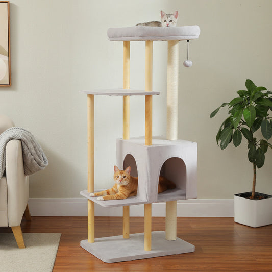 Modern Wooden Cat Tree for Indoor Cats