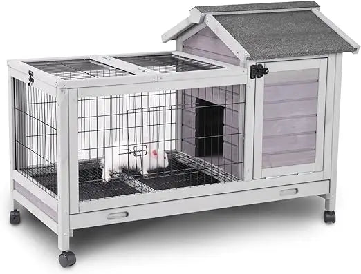 Wooden Rabbit Hutch with Removable Wire Floor Grid