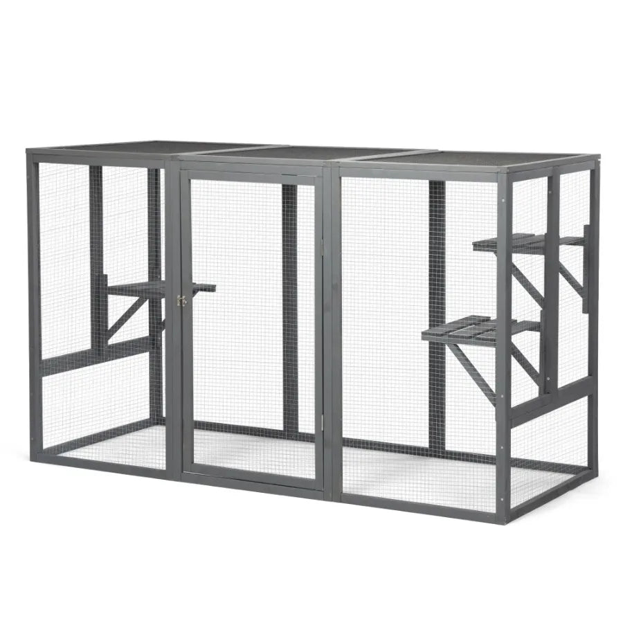 Wooden Cat Cage, Gray Black
