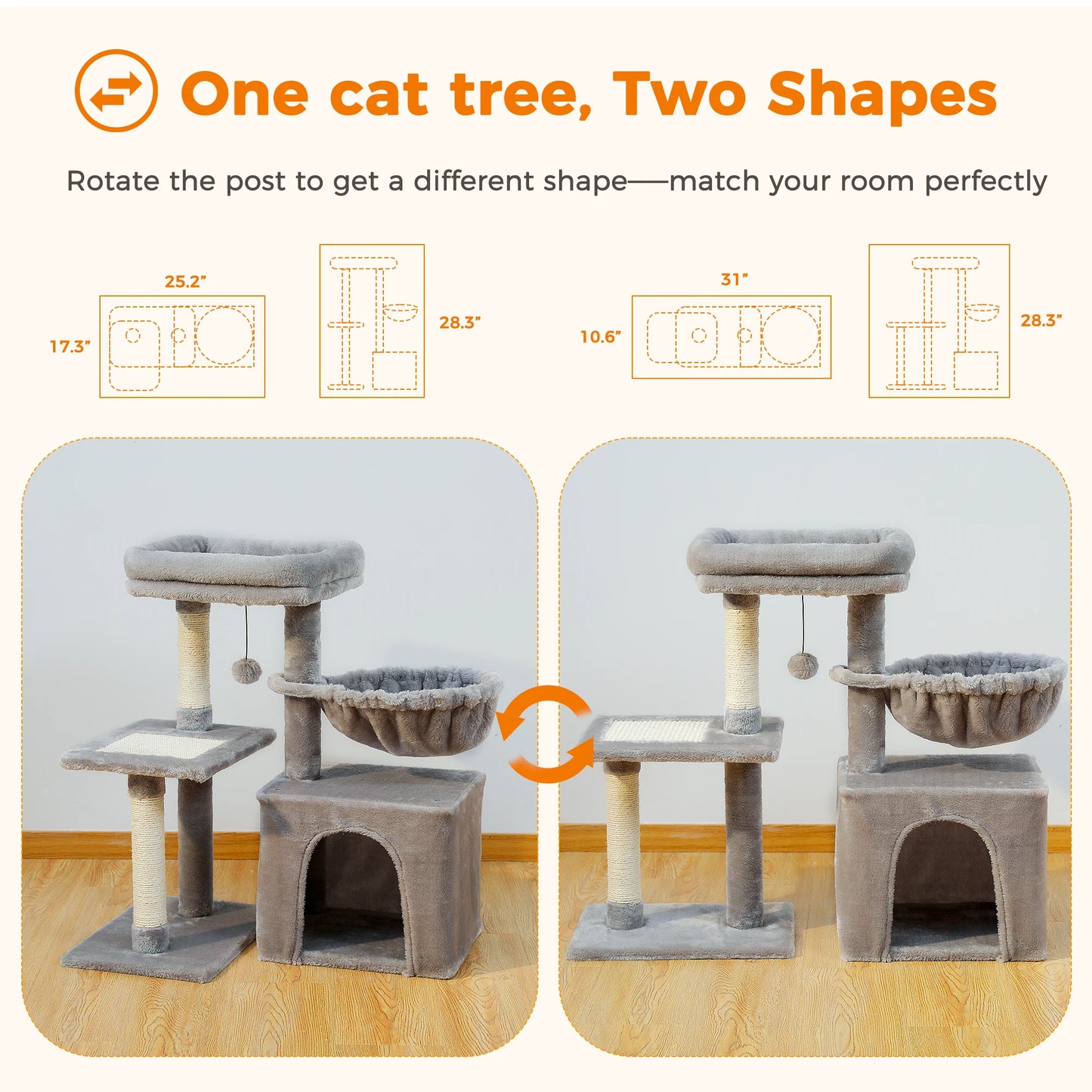 2 in 1 Cat Tree for Large Cat and Small Cat