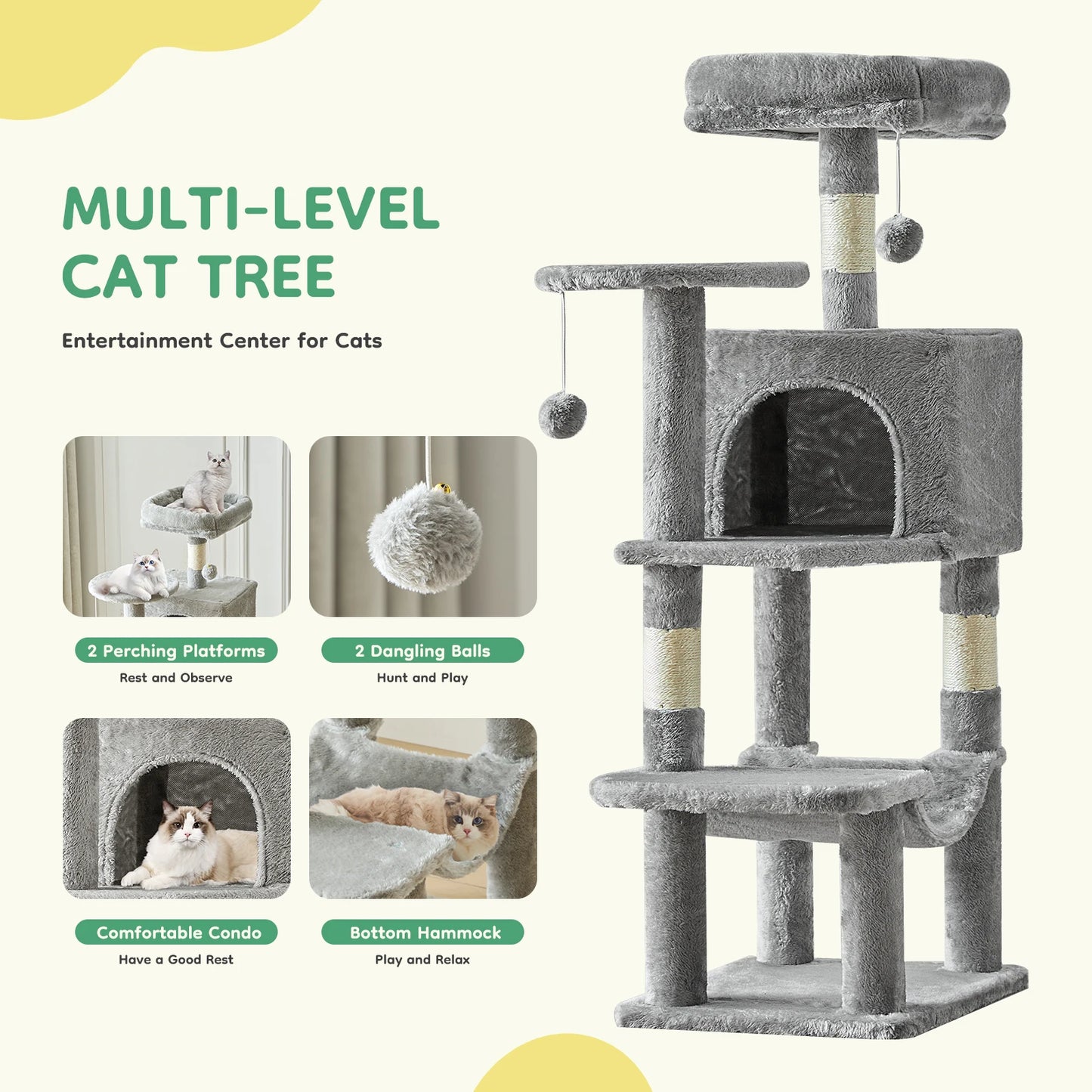 JHK 44in Tall Multi-Cat Climbing Cat Tree