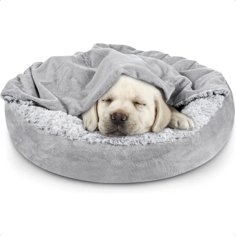 Small Dog Bed or Cat Bed with Hooded Blanket