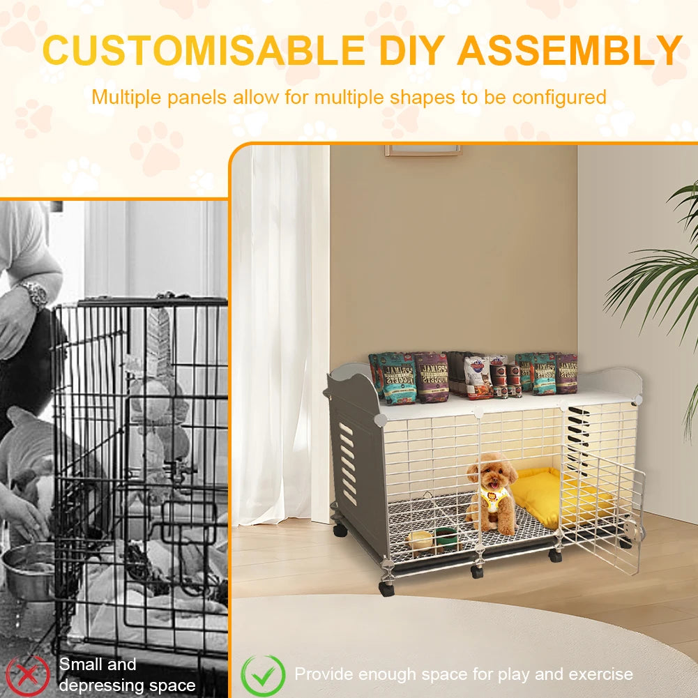 Dog Crate End Table with Wheels & Tray