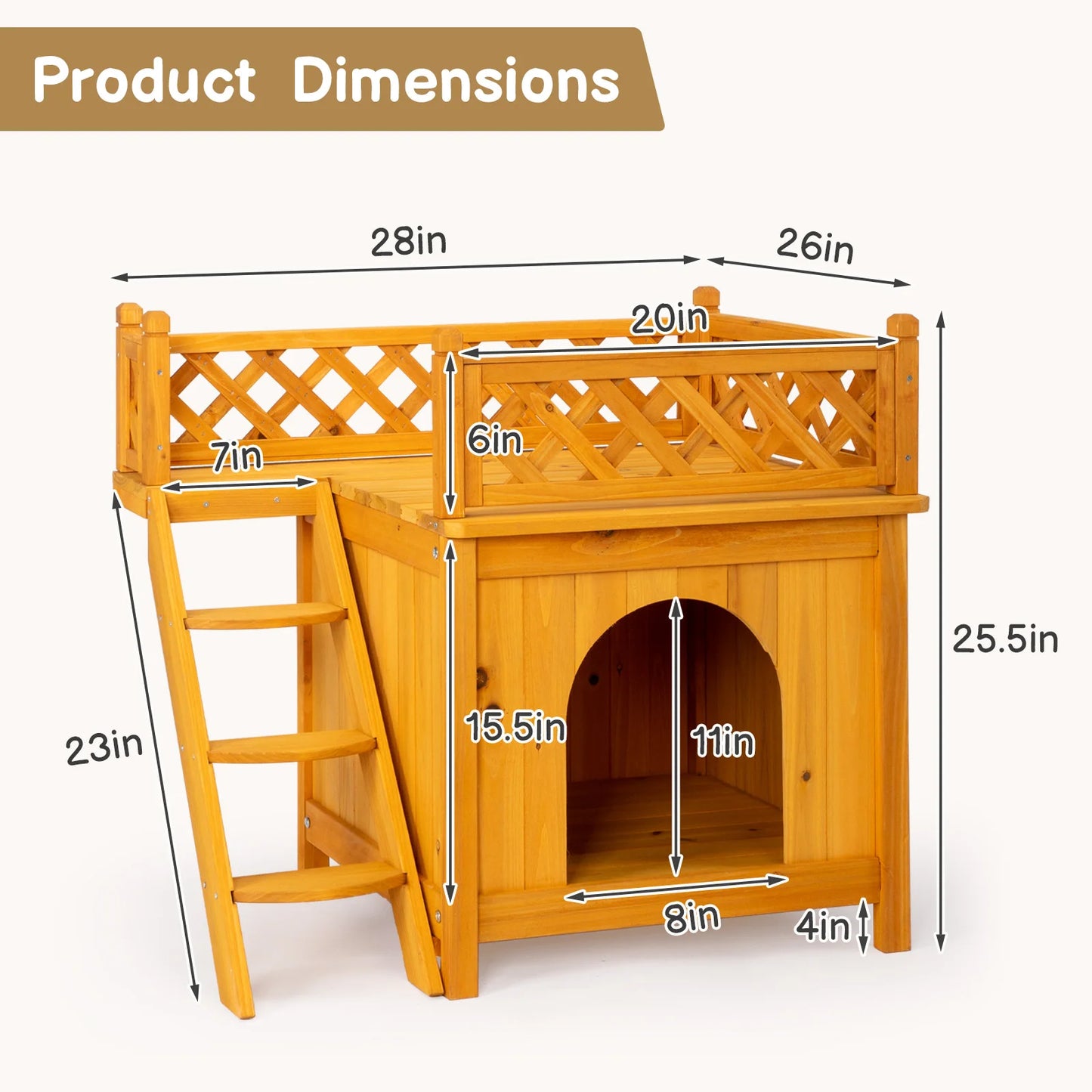 2-Story Wooden Cat House Dog House, Yellow