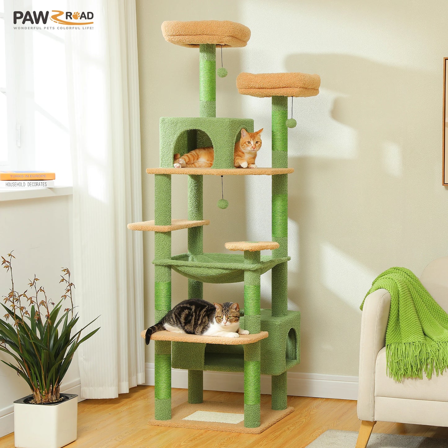 Large Cat Tree Tower for Indoor Cats, Green