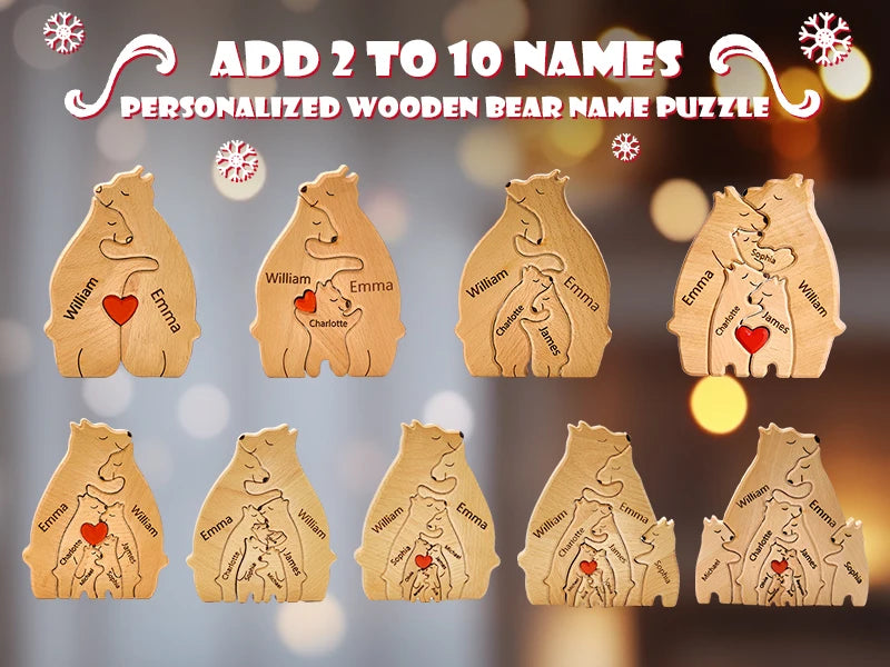 Personalized Custom Bear Family Wooden Puzzle