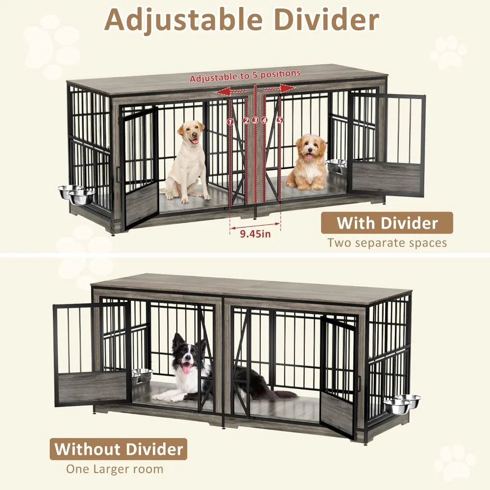 71'' Double Dog Crate Furniture for 2 Dogs