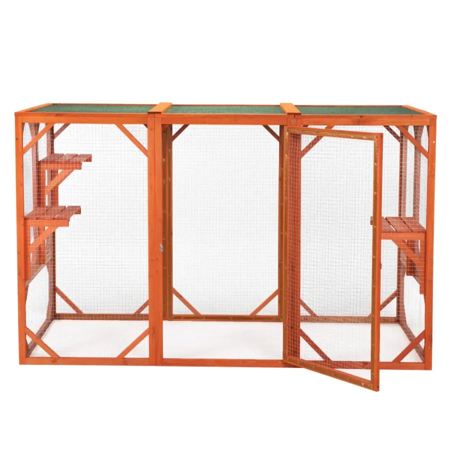 Wooden Cat House Outdoor Cage, Orange