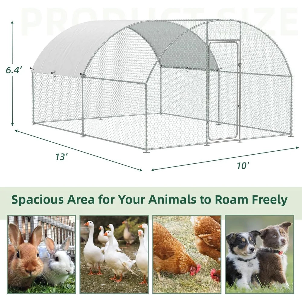 Large Metal Chicken Coop Run for Yard with Cover