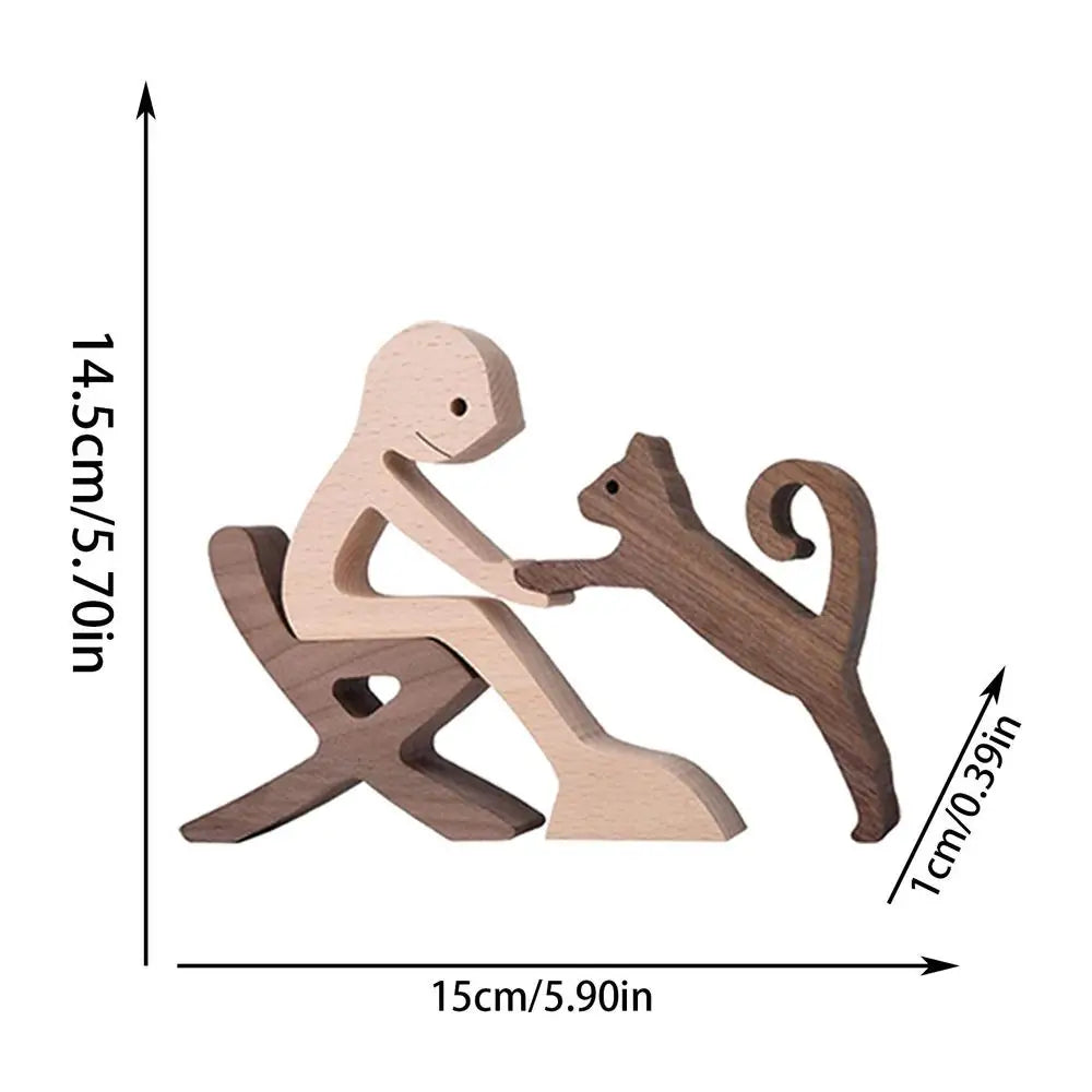 Cute Wood Dog Human Statue