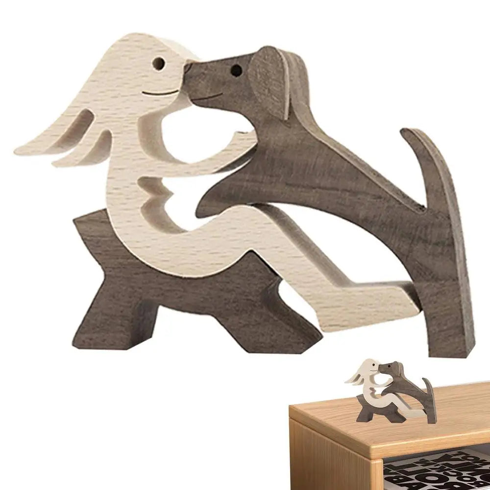 Cute Wood Dog Human Statue