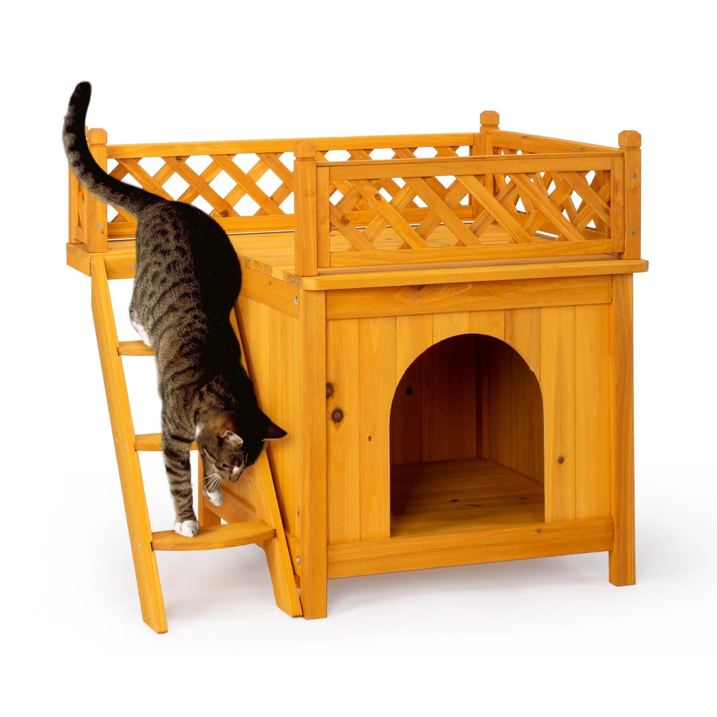 2-Story Wooden Cat House Dog House, Yellow