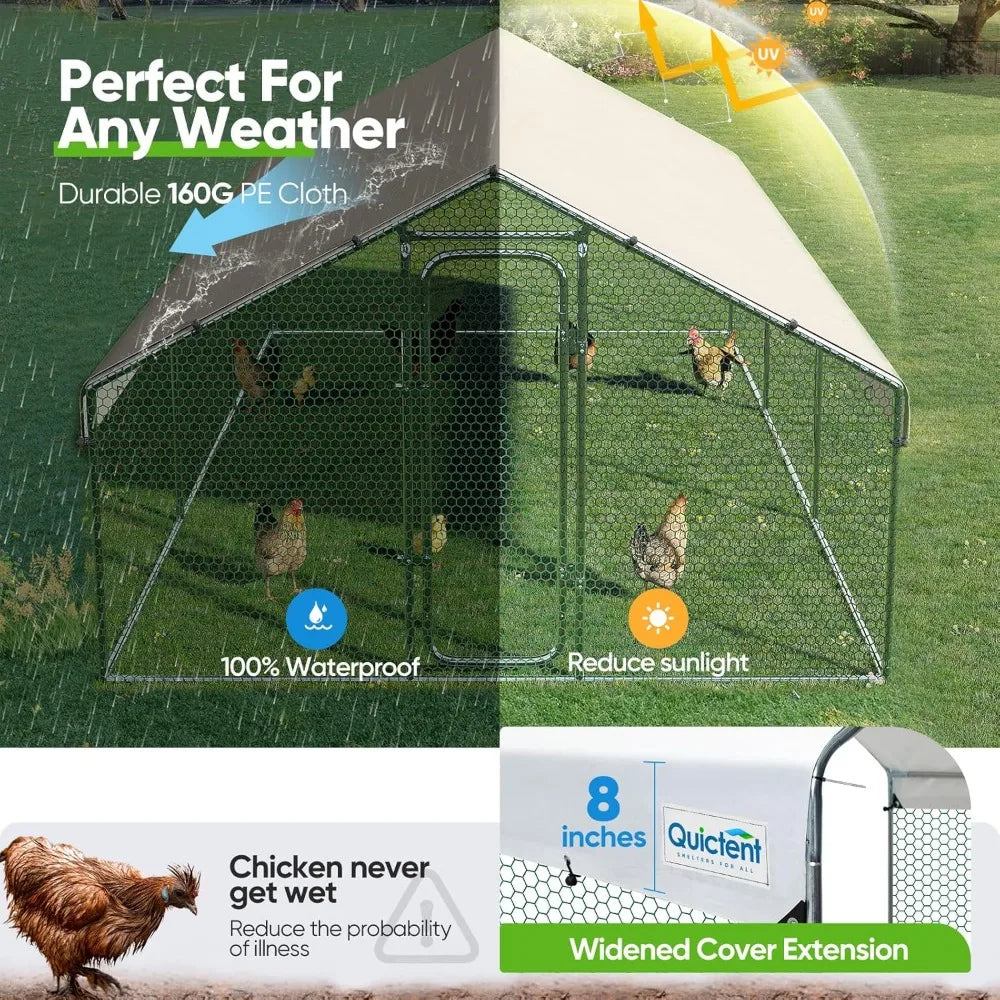 Large Metal Chicken Coop Run W/Nesting Box