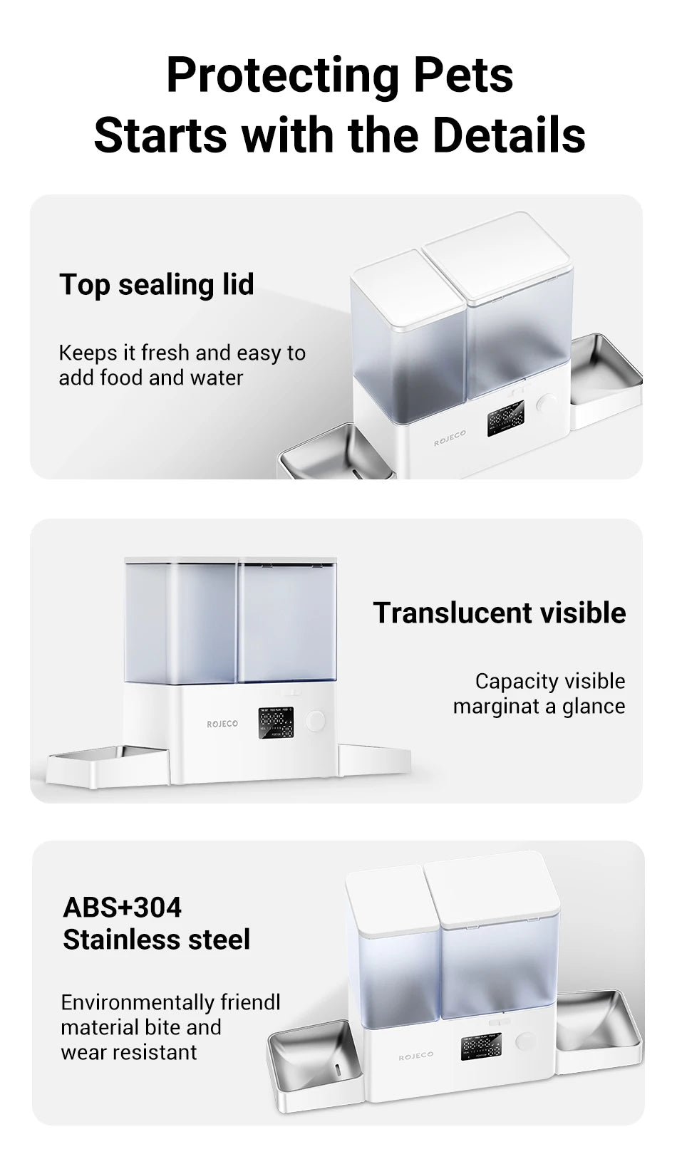ROJECO 2 In 1 Automatic Pet Feeder