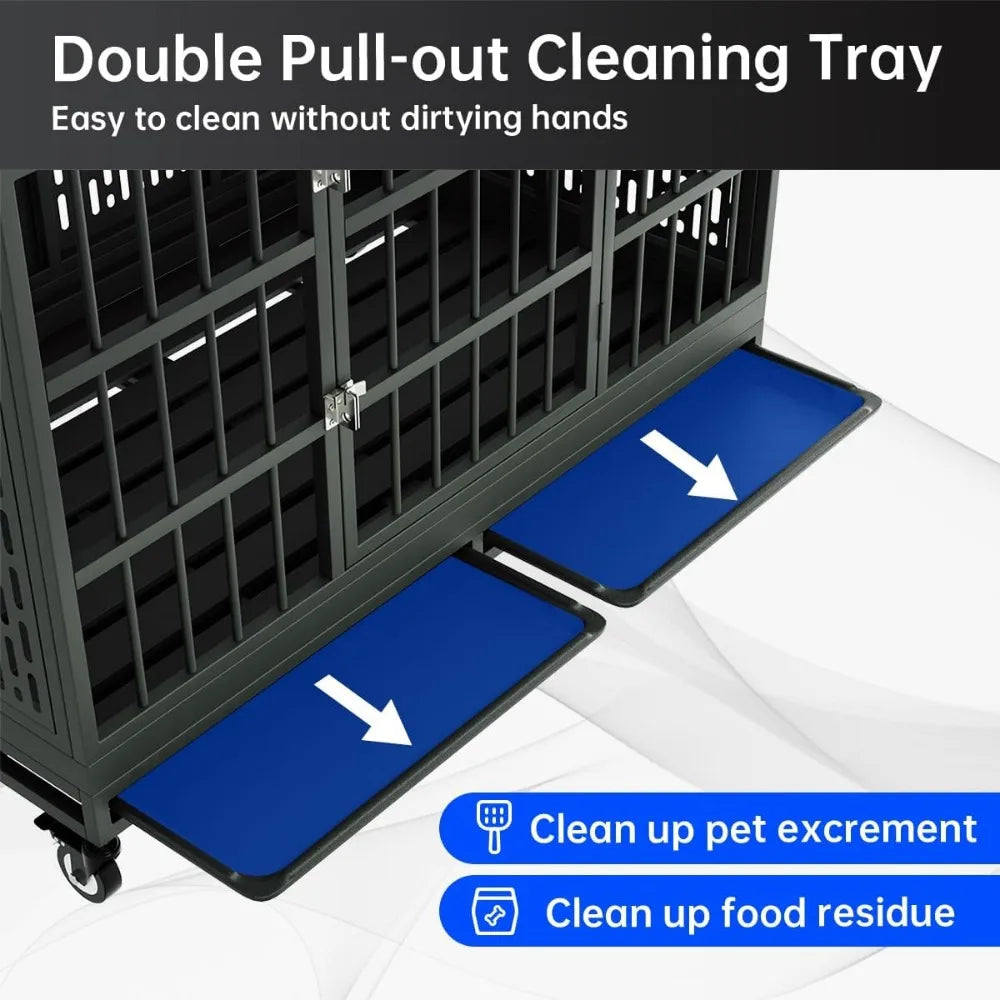 48/42/38 Inch Heavy Duty Dog Crate with Wheels