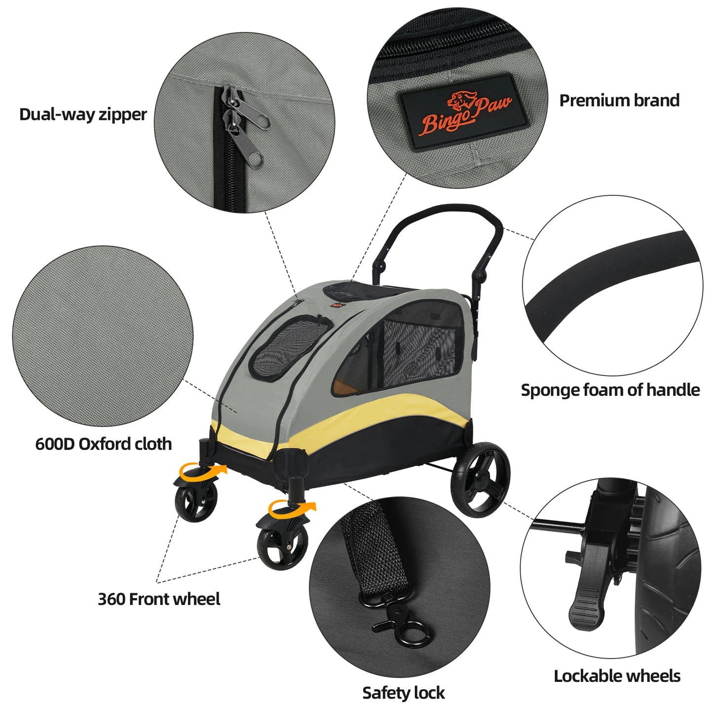 Dog Stroller Ultra-large 4 Wheels
