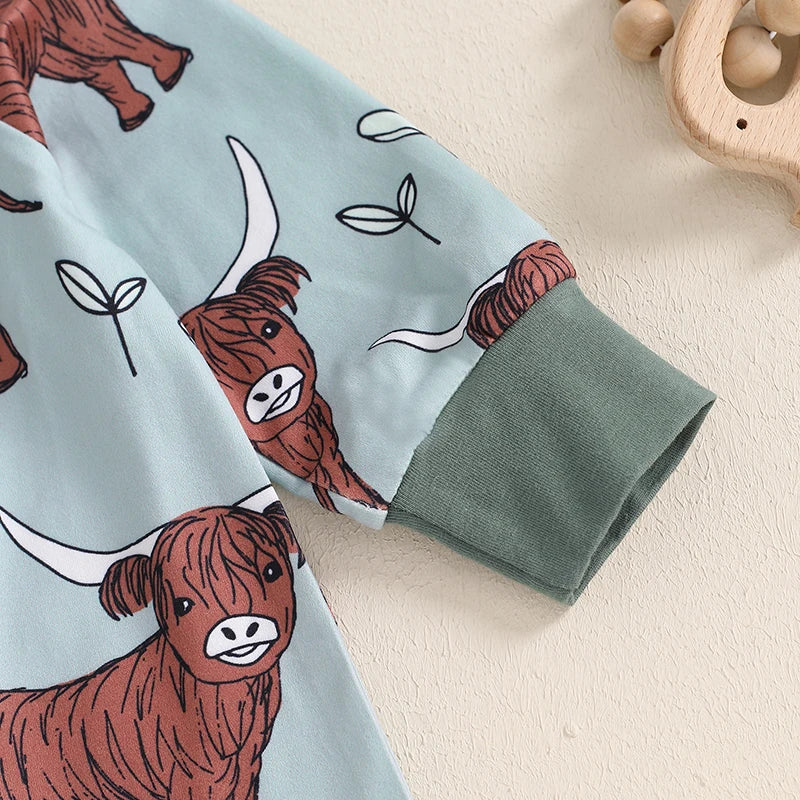 Infant Toddler Cow Print Round Neck Long Sleeve Zip-Up