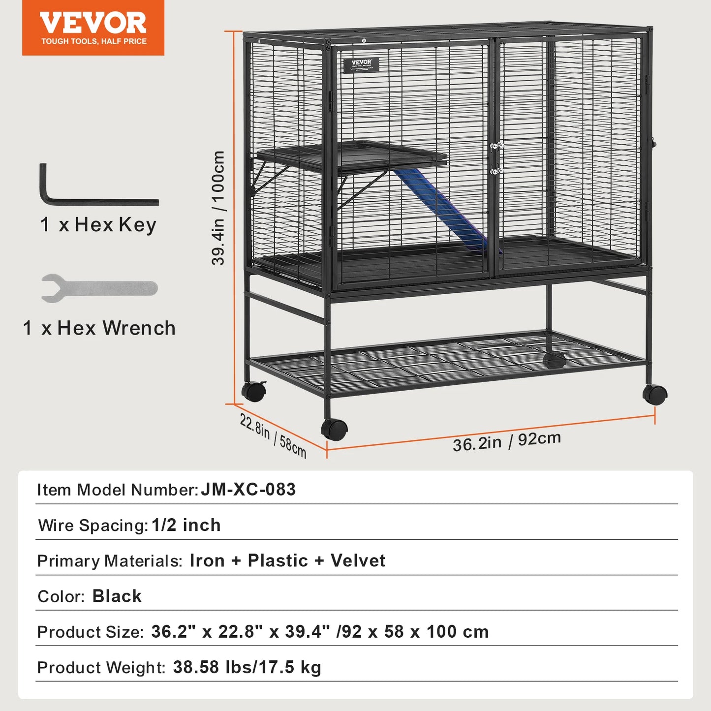 SucceBuy 64.6" Rolling Metal Ferret Cage Large