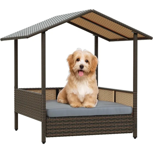PE Rattan Dog House with Canopy