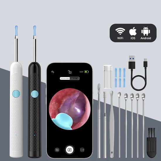 Visual Otoscope Camera for iPhone/Andorid WiFi Endoscope Ear Scope Ear Picker for Cleaning Ear Health Check Skin