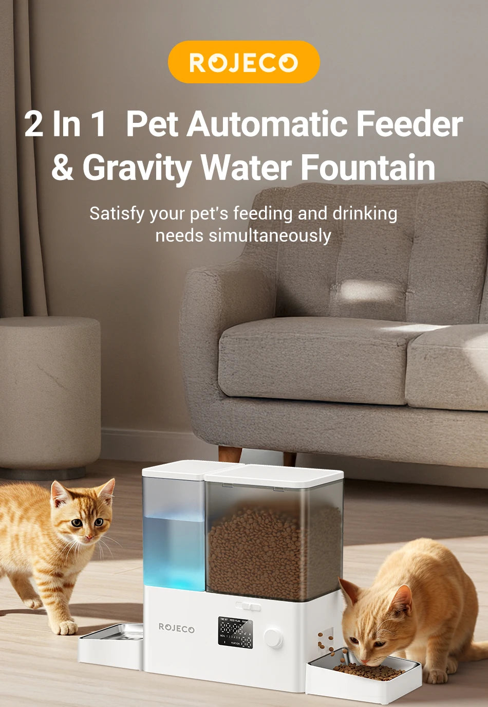 ROJECO 2 In 1 Automatic Pet Feeder